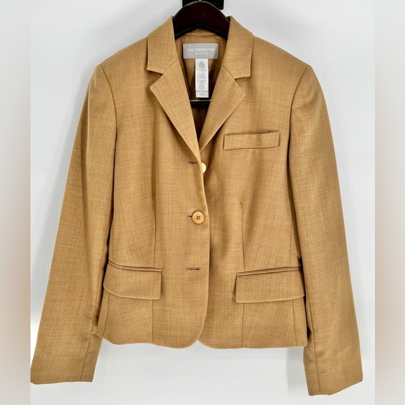 Liz Claiborne Jackets & Blazers - Liz Claiborne Collection Blazer Jacket Womens Size 4 Tan Lambs Wool Career